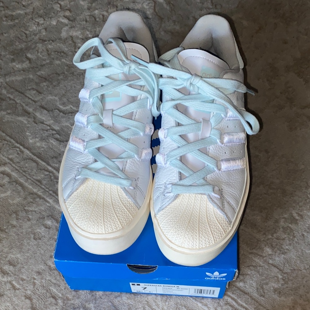 Adidas White and Light Blue Sneakers